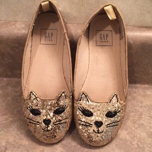 Girls Gold Sequin Kitten Cat Shoes